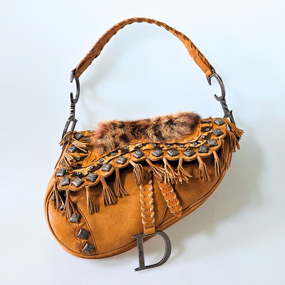 Dior Saddle Bag Limited Edition Studded Fur Trim - Picture 14 of 16